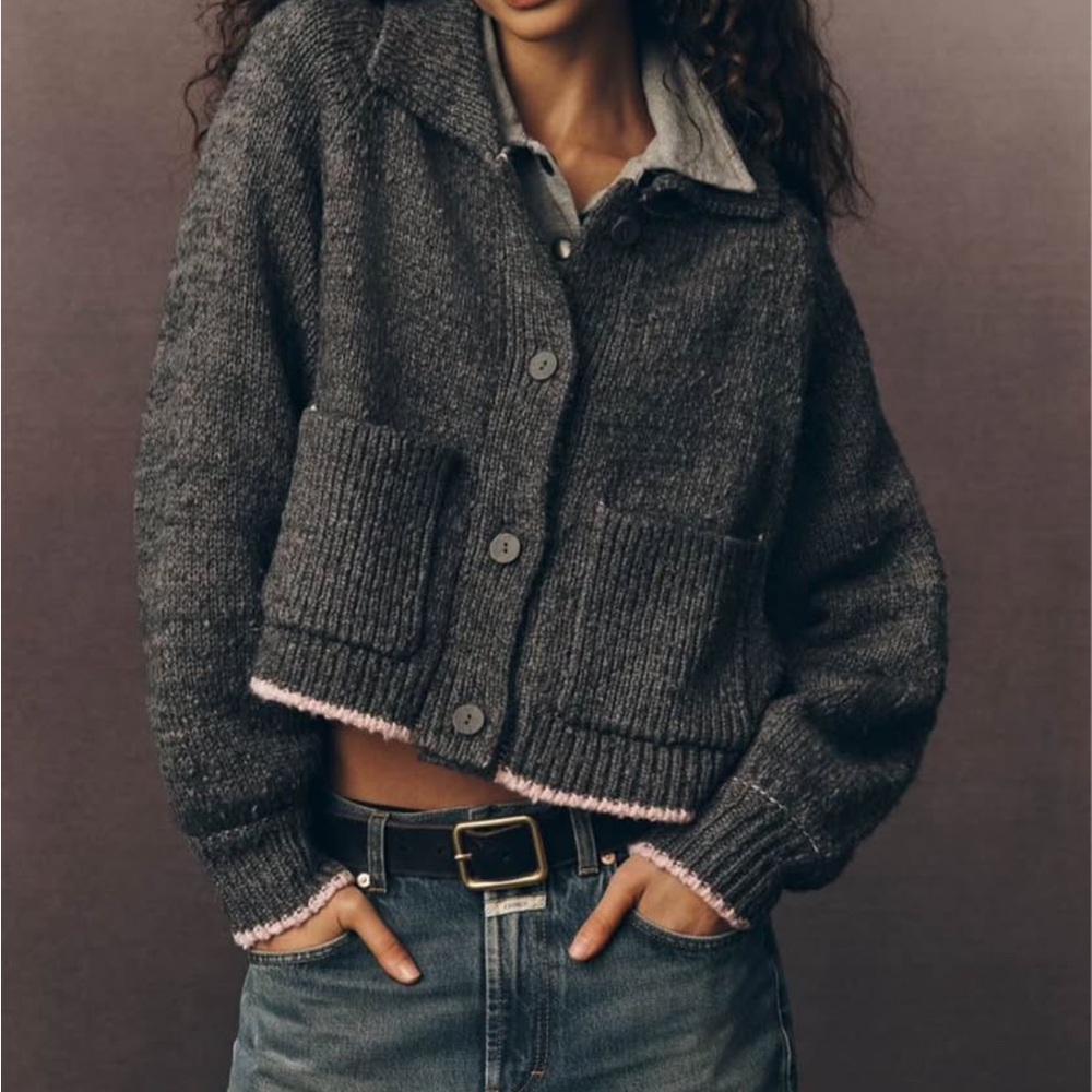 Pilcro Charcoal Cardigan with Pink Accents